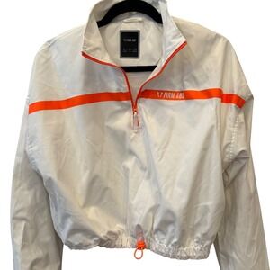 FIRM ABS White Orange Stripe Cropped Track Jacket Athletic Pullover Womens XL